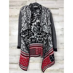 Desigual by Christian Lacroix Womens S Gray Red Open Front Cardigan Sweater
